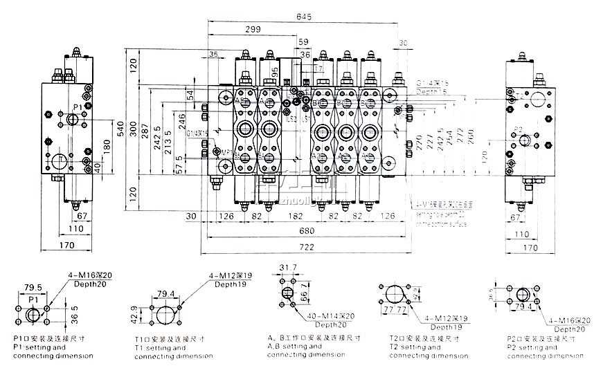 QFZMG32H-5全負(fù)載敏感比例多路換向閥外形及連接尺寸